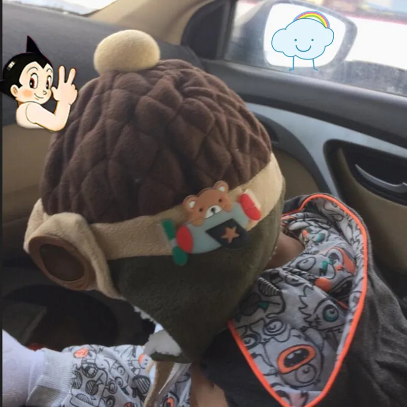 Зимняя теплая шапка для маленьких мальчиков Шапка-бини пилота вязаная крючком