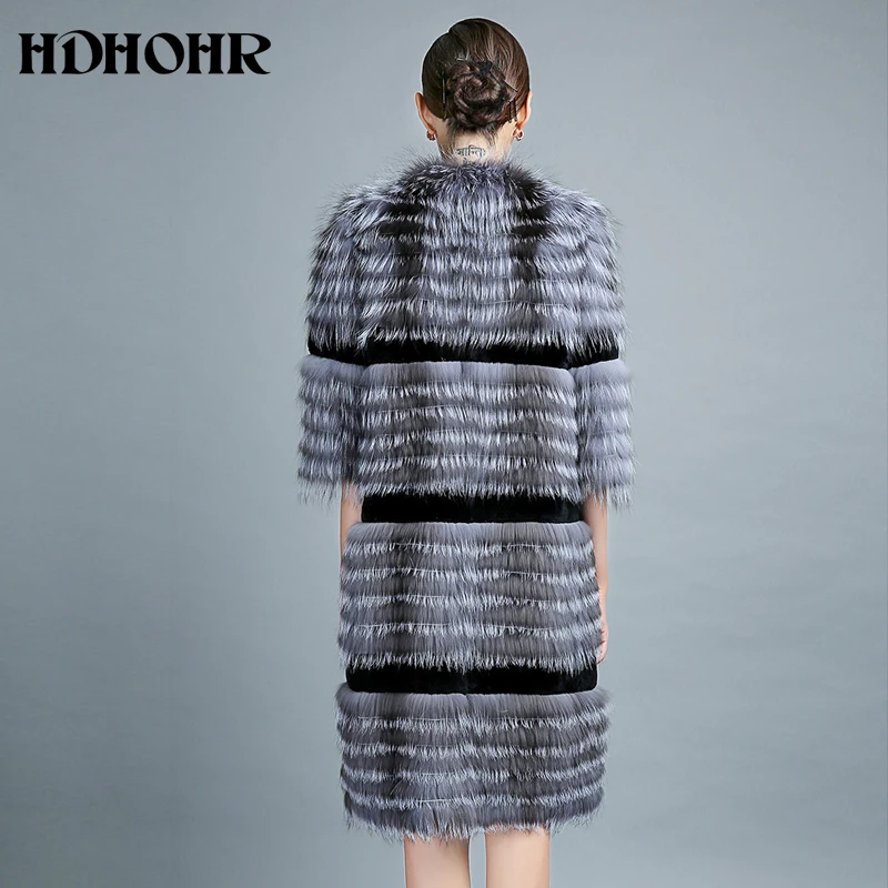 Меховое пальто HDHOHR из серебристой лисы зимние теплые меховые для женщин вязаные