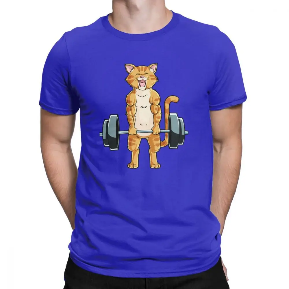 Креативный Кот Deadlift Powerlifting фитнес спортзал подъем веса футболки мужские Чистый хлопок футболка размера плюс одежда - Цвет: Синий
