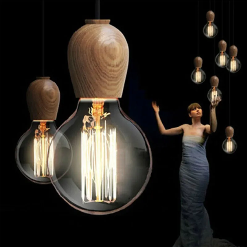 

Nordic wood pendant lamps 220v loft light fixtures retro pendant lights hanglamp edison vintage industrial lighting