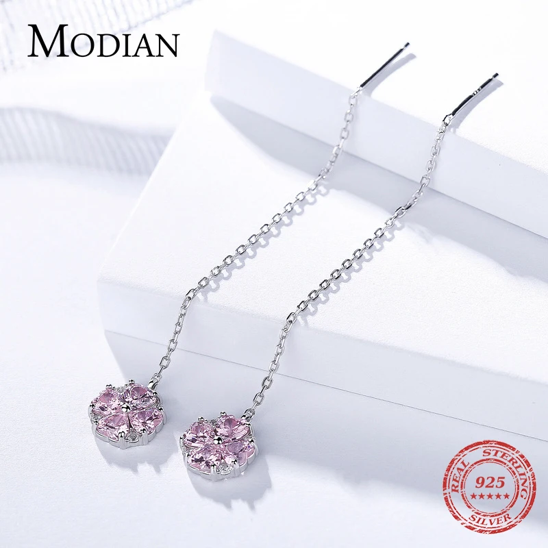Modian New Arrival Fashion 925 Sterling Silver Four Leaf Clover Crystal Long Tassel Circle Drop Earrings For Women Fine Jewelry | Украшения