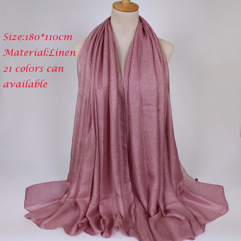 Новый дизайн женские льняные шелковые простые шали Длинный мягкий мусульманский