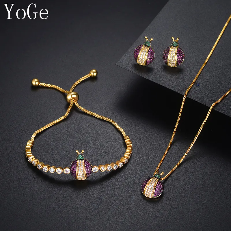 YoGe S8339G уникальный AAA кубический цирконий мульти камни Жук жук в форме ожерелье