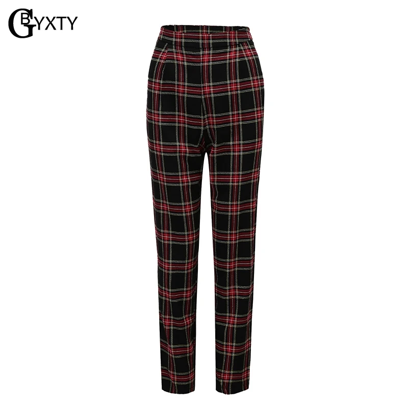 GBYXTY pantalones mujer осень-зима хлопок в красную клетку прямо лодыжки-Длина штаны