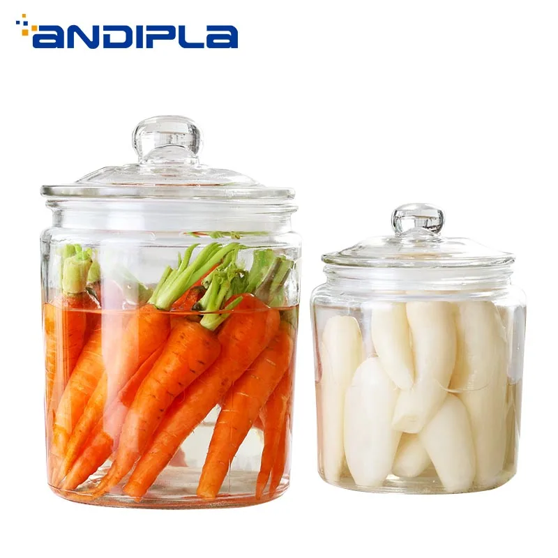 Бессвинцовая стеклянная банка для хранения с комплект крышек/домашние банки