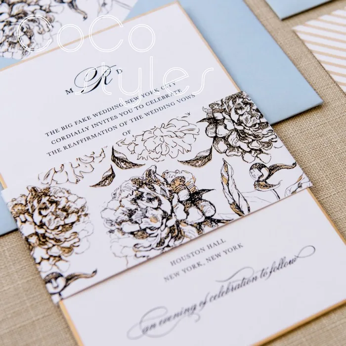 Cocostyles bespoke exquisite floral belly band design invitation card set with foil printing for elegant wedding invitations | Дом и сад