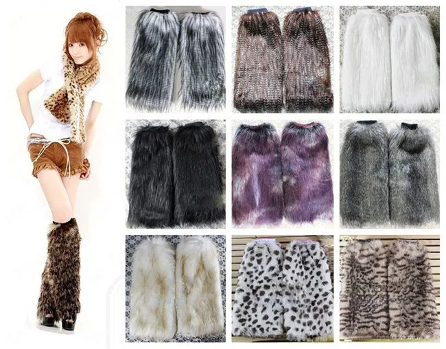 Розница женские теплые зимние гетры в римском стиле из искусственного меха 40 см
