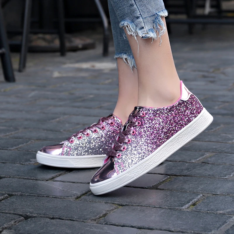 Casual Womens Sneakers 2019 Brand Luxury Glitter Shinny Bling Women Flats Shoes fashion lady Ballet Glossy | Обувь