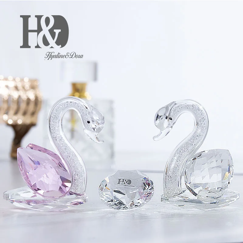 H & D набор/2 сверкающие кристально чистые розовые Лебеди Алмазная Статуэтка