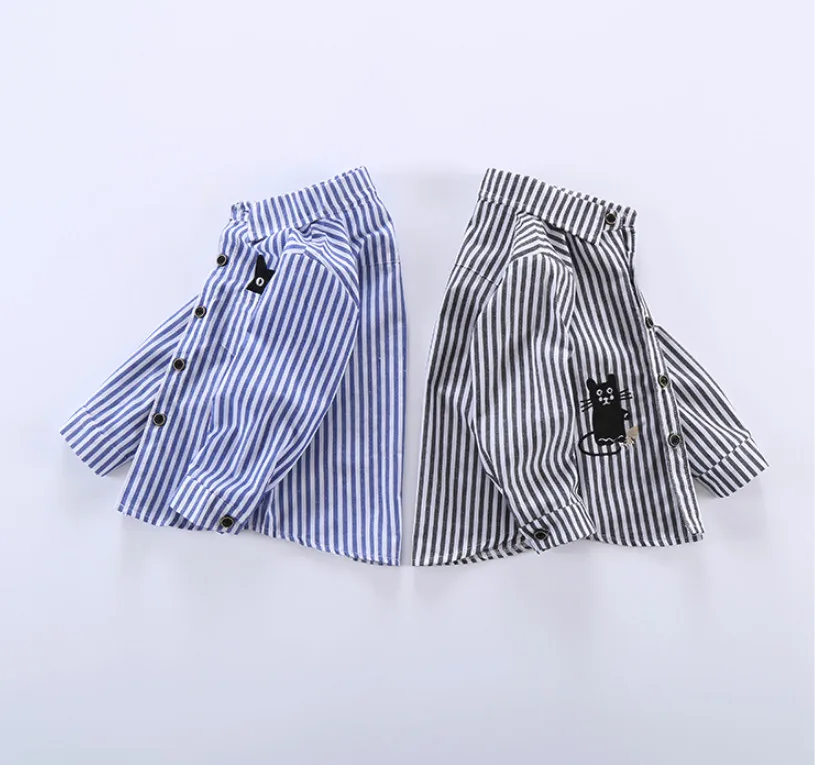 Рубашка в клетку для мальчиков с длинным рукавом полоску мультяшным котом