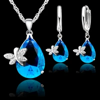 elegant wedding jewelry sets for brides 925 sterling silver water drop crystal pendant and earring set for women bijoux