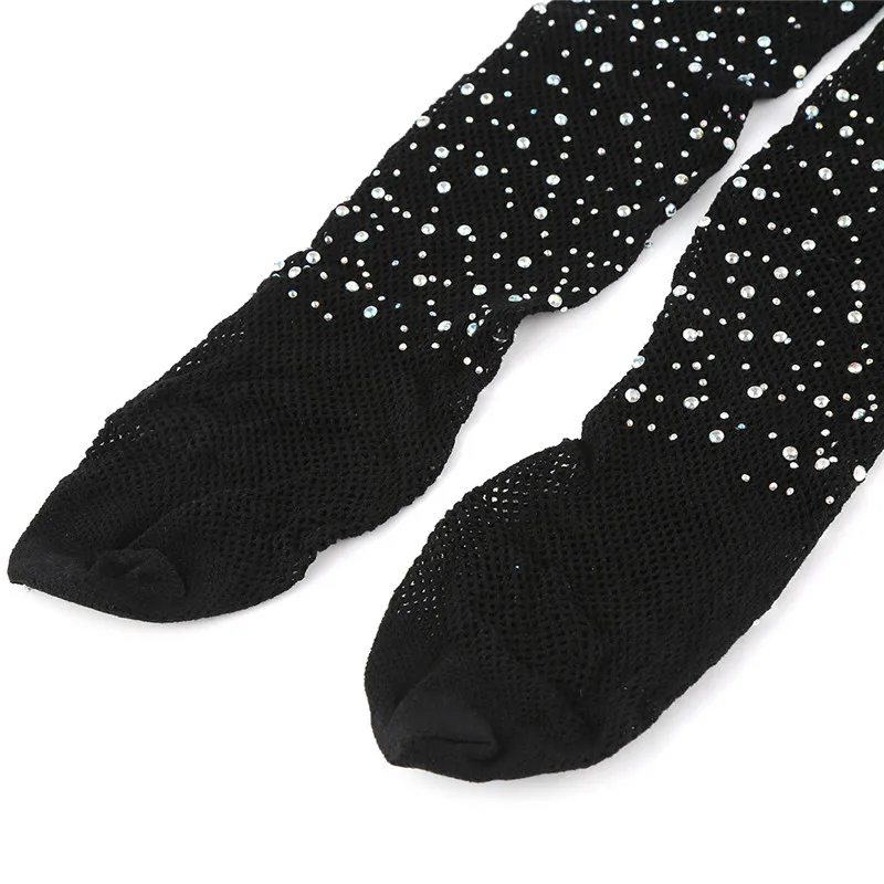 Женские ажурные колготки с открытой промежностью черные сетчатые со стразами