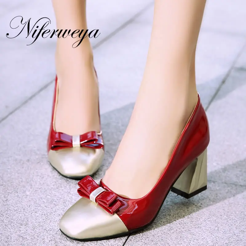 Модная женская обувь с квадратным носком сезон весна-осень большие размеры 32-45