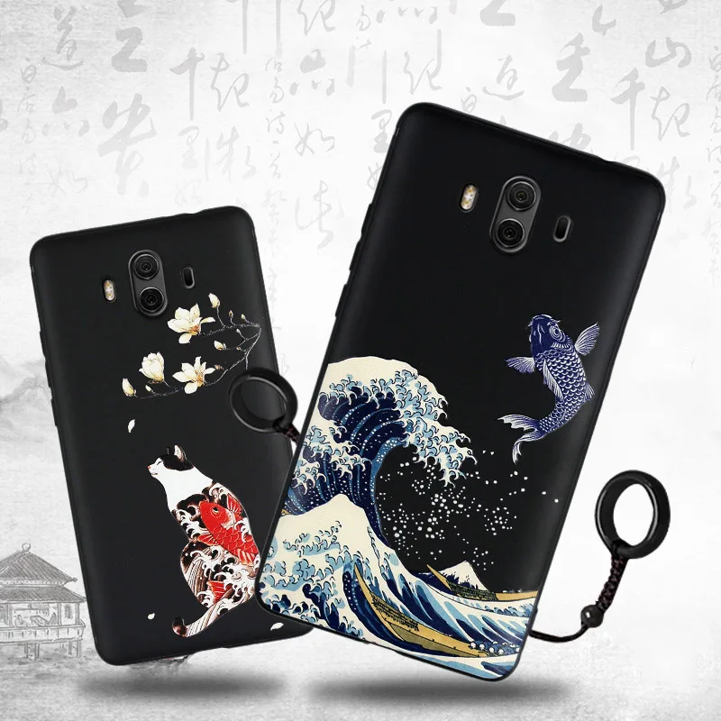 Большой чехол с тиснением для телефона Huawei Honor V20 Play 10 Mate Pro Чехол Kanagawa волны Карп