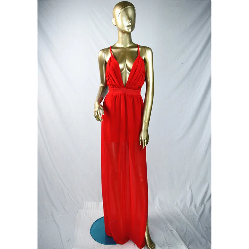 Ahmagen Deep V Neck Backless Spaghetti Strap Dress Slip Pleated Summer Beach 2017 Sexy Long Maxi Boho Chiffon Dresses | Женская одежда
