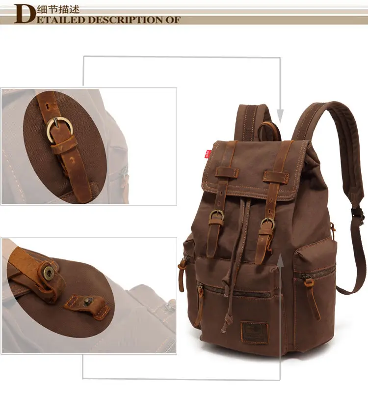 Армейский зеленый Винтаж холст кожаный рюкзак дорожная сумка Для мужчин женщин