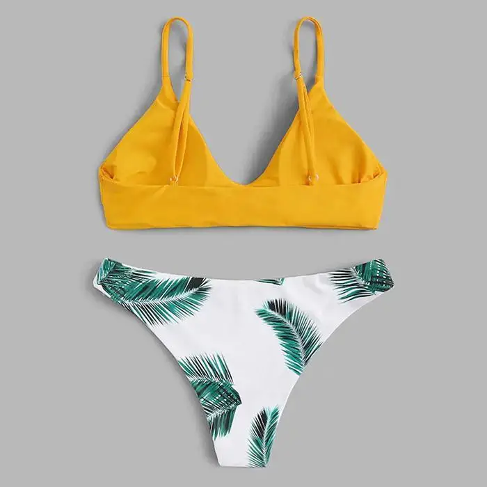 Женский пляжный с завышенной талией Летний Бикини принтом в виде листьев