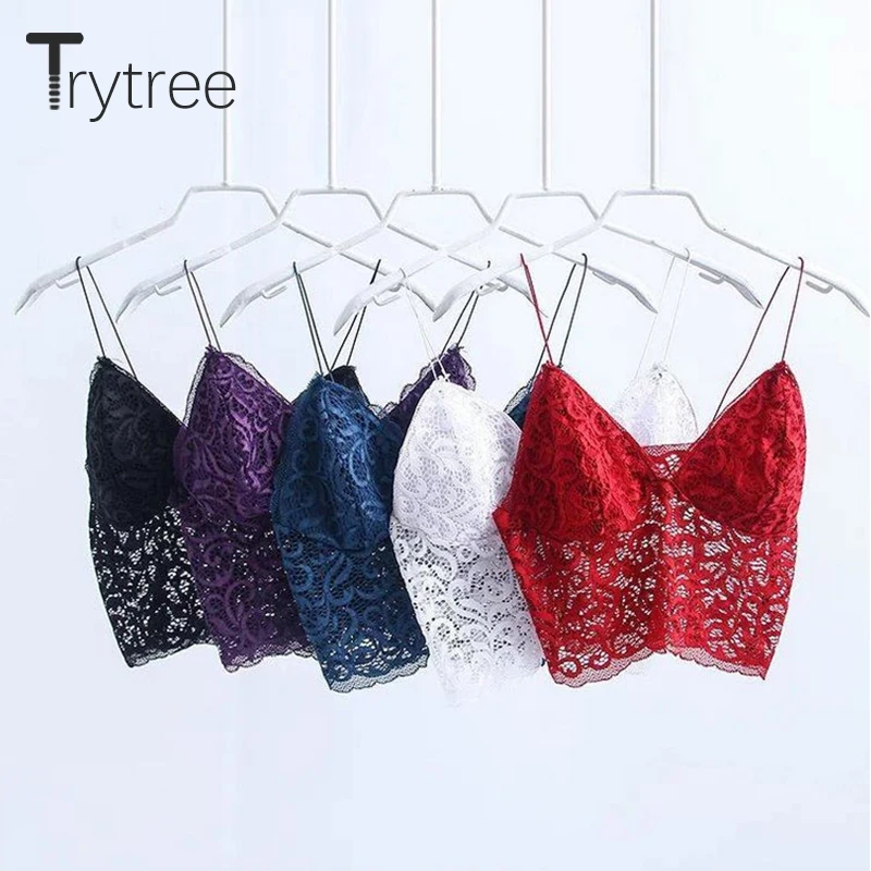 Trytree женский укороченный топ из полиэстера на бретелях летний кружевной без