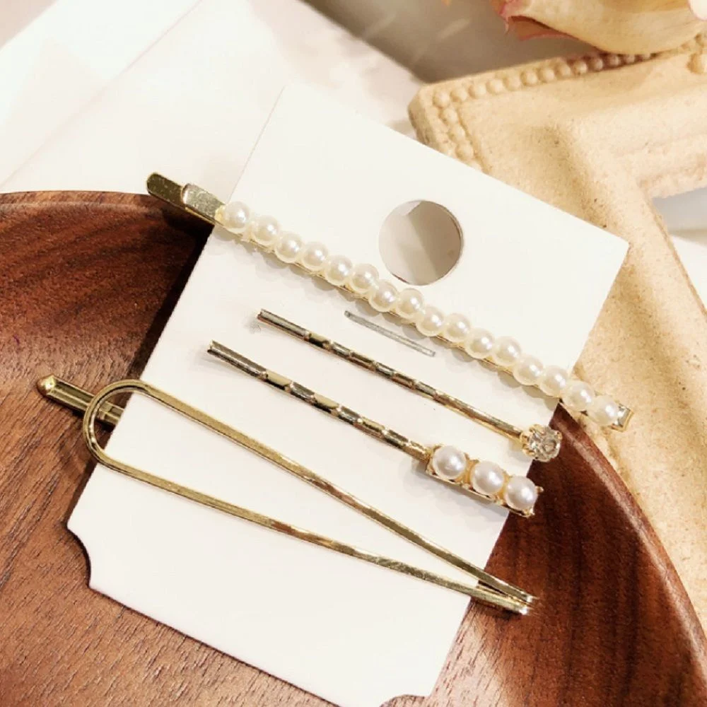 

1Set Fashion Women Metal Hollow Hair Clips Imitiation Pearl Crystal Hairpin Girls Hair Style Tools Accessories