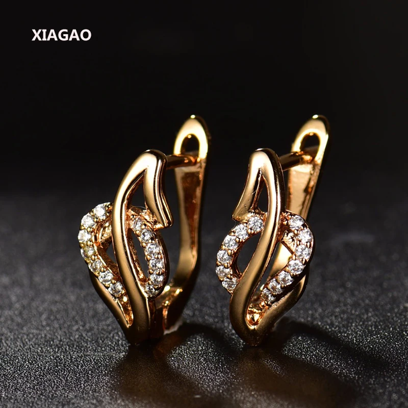 Женские серьги кольца XIAGAO золотого цвета блестящие кубические кристаллы