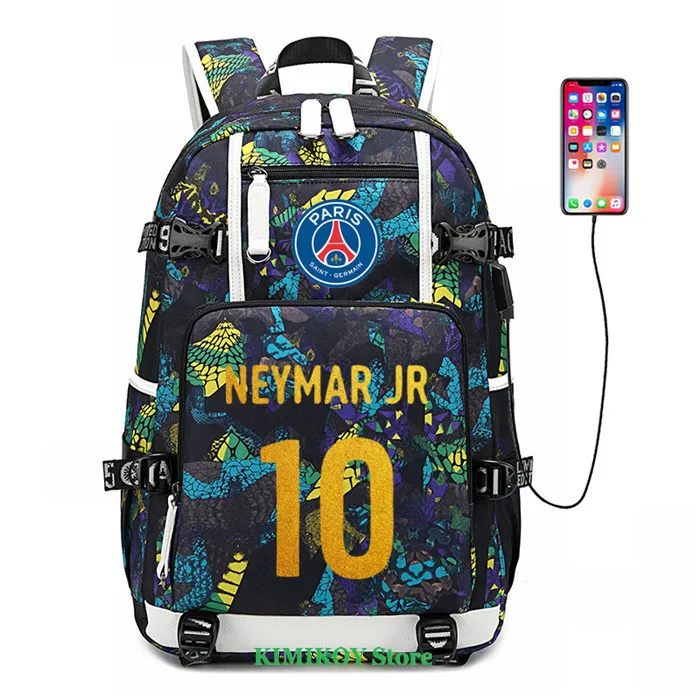 Футболист MBAPPE Neymar GRIEZMANN рюкзак 7 школьные сумки usb зарядка ноутбук Водонепроницаемый путешествия холст сумки большой емкости - Цвет: Neymar2