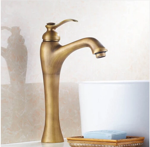 Высокий античный смеситель для раковины в винтажном стиле латунный Смеситель