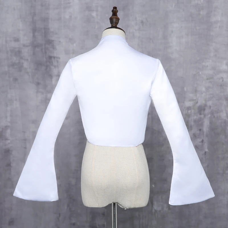 Свадебные куртки из атласа с длинным рукавом белого цвета и слоновой кости