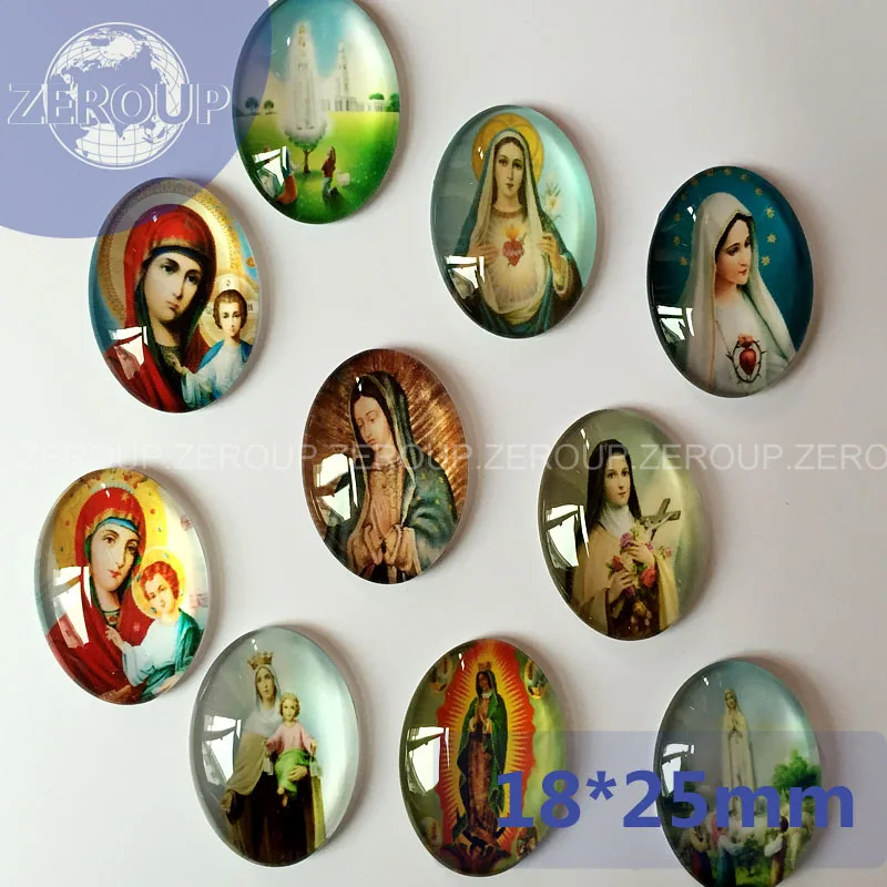 

ZEROUP 2 Sizes Wholesale Jesus Pattern Pictures Oval Glass Dome Cabochon Fit Cameo Settings