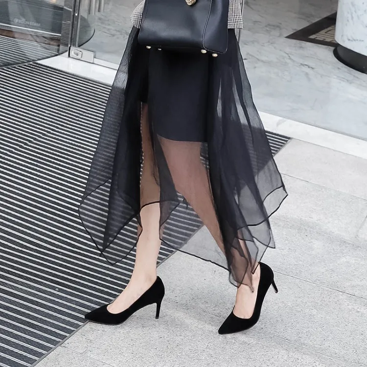 Женские замшевые туфли лодочки MLJUESE черные вечерние на тонком каблуке с острым