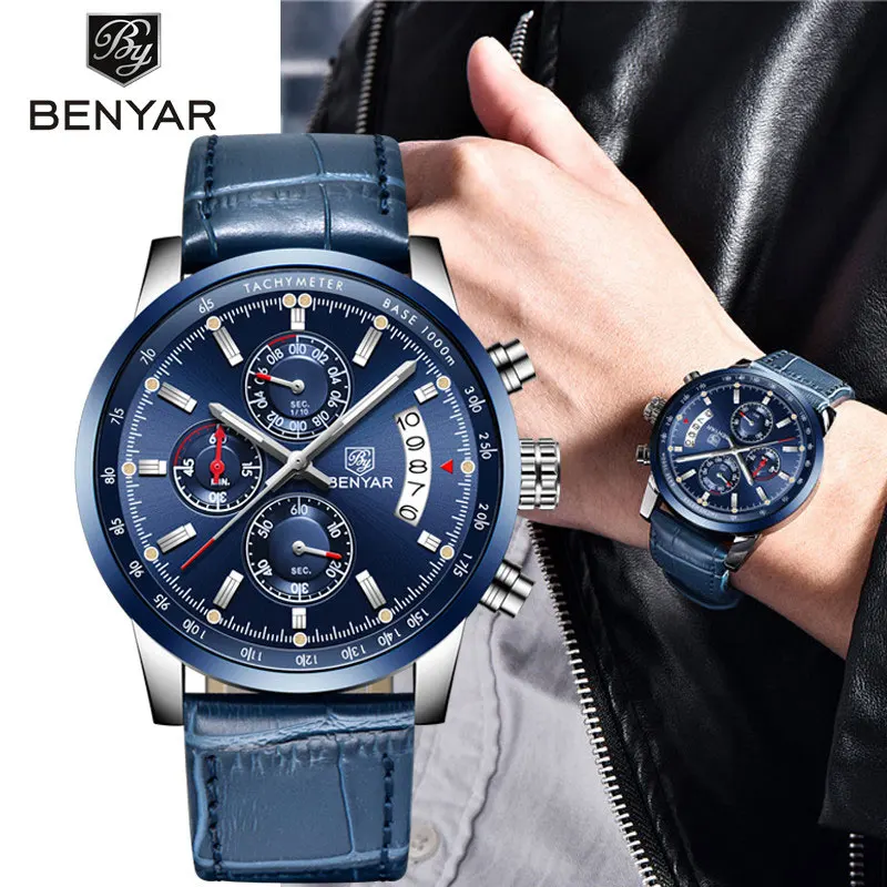 BENYAR 2019 повседневные модные мужские часы Топ люксовый бренд деловые Кварцевые