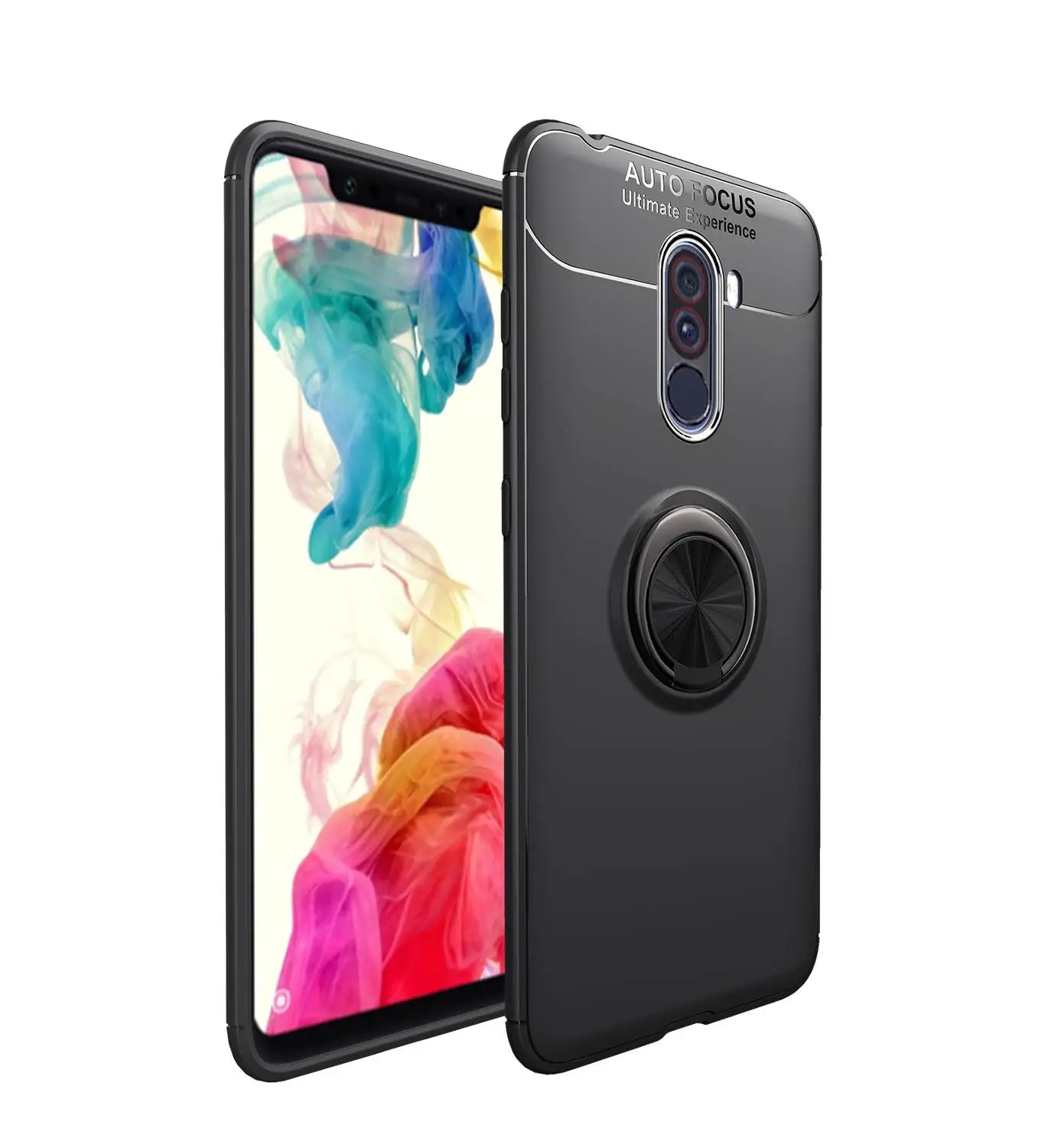 Black Противоударный чехол для Pocophone F1, чехол с кольцом на палец, магнит, матовый Силиконовый из ТПУ, чехол для Xiaomi PocoPhone F1, чехол Pocophone Poco F1 - Цвет: Black