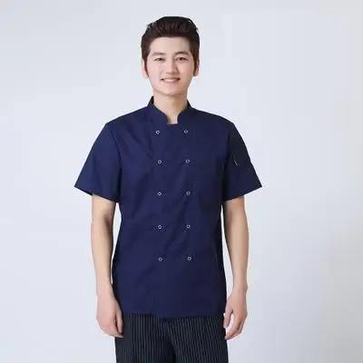Новое поступление, 6 цветов, M-XXXL, летнее пальто шеф-повара с коротким рукавом для женщин и мужчин, Высококачественная Рабочая Униформа для отеля, одежда повара - Цвет: blue men