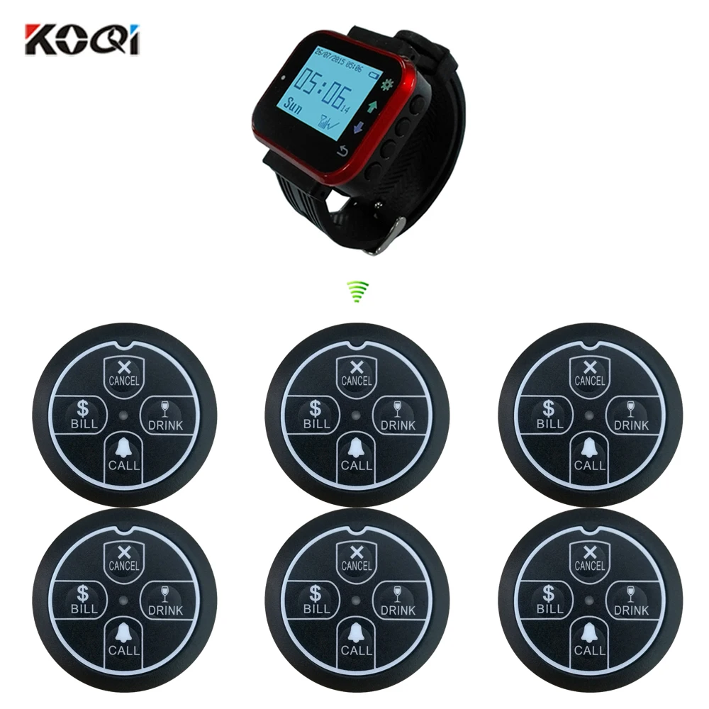 

Wireless Call System 1 Receiver Watch Pager 6 Transmitter Call Button 433MHZ Restaurant Waiter Service High-efficiency