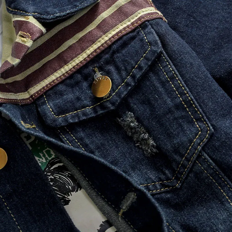 2017 мужские джинсовые куртки с рисунком флага Дизайн бренд Повседневное