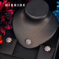 hibride new arrival small cute jewelry set gold color link chain stud earring pendant necklace set wholesale n 606