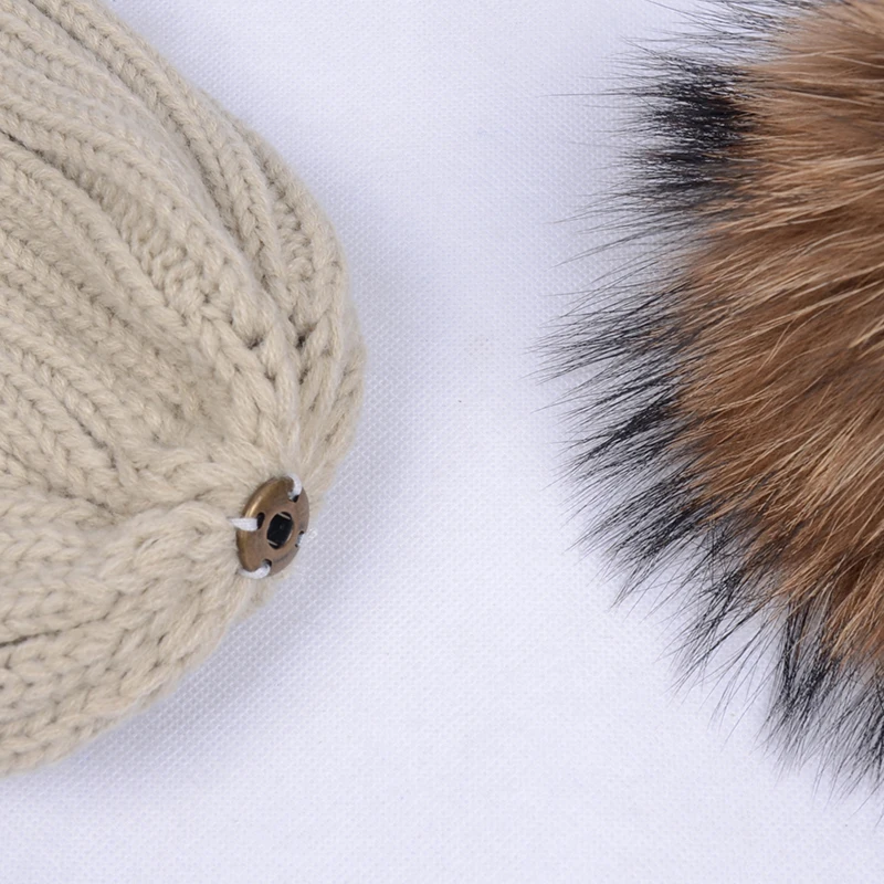 Wholesale 10pcs/lot Real Knitted Fur Pom pom Hat Women Kids Winter Casual Fulffy Knitting Beanies Warm Skullies Hats