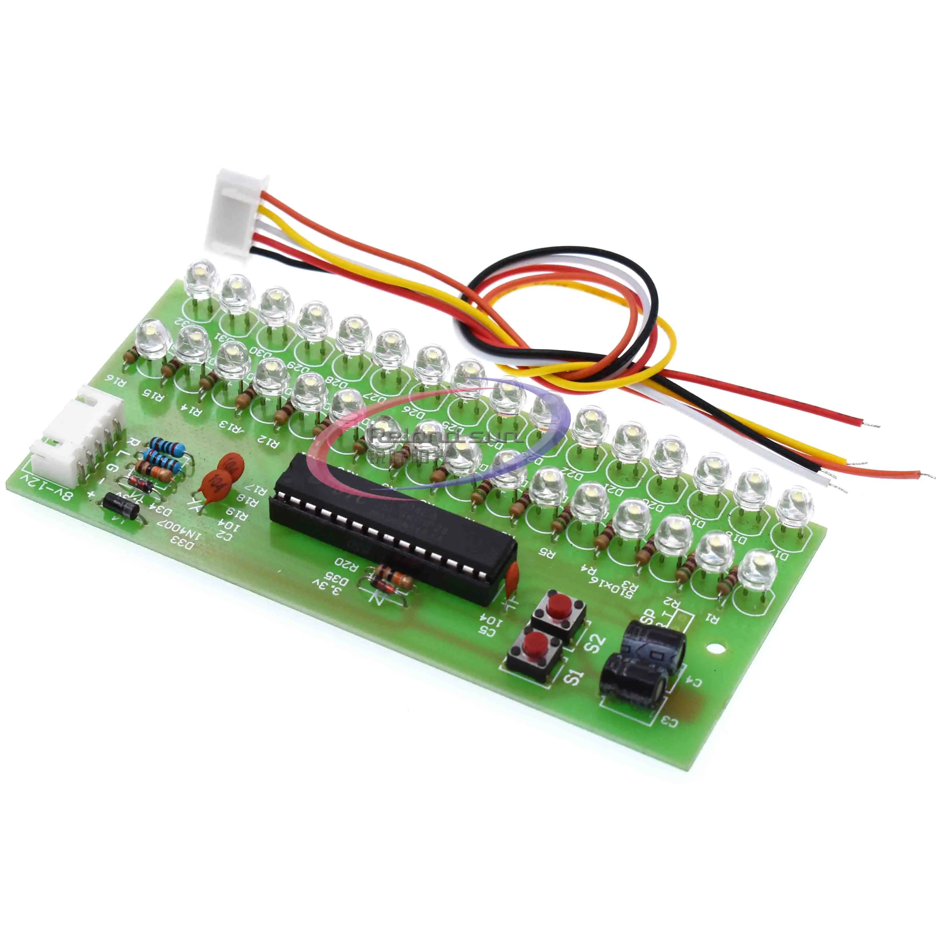 VU Meter Level Indicator Amplifier Board Dual Channel 16 LED MCU Adjustable Display Pattern LED Green Color