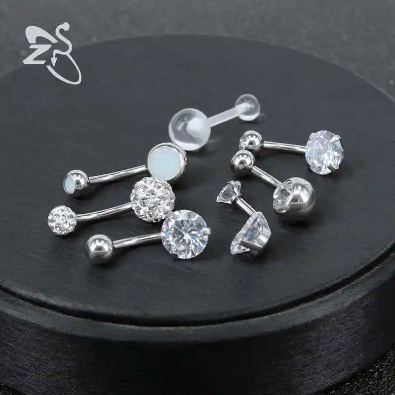 ZS 7 шт./лот Кристальные пупковые кольца для живота нержавеющая сталь CZ