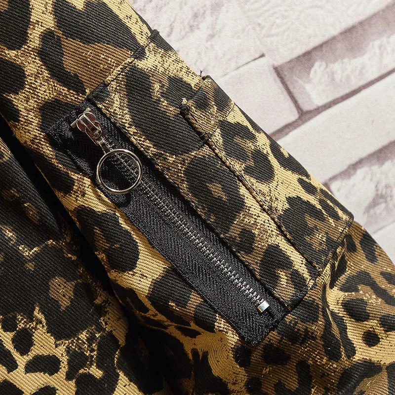 Весенне-осенняя хлопковая куртка на молнии с леопардовым принтом 4XL 5XL | Мужская