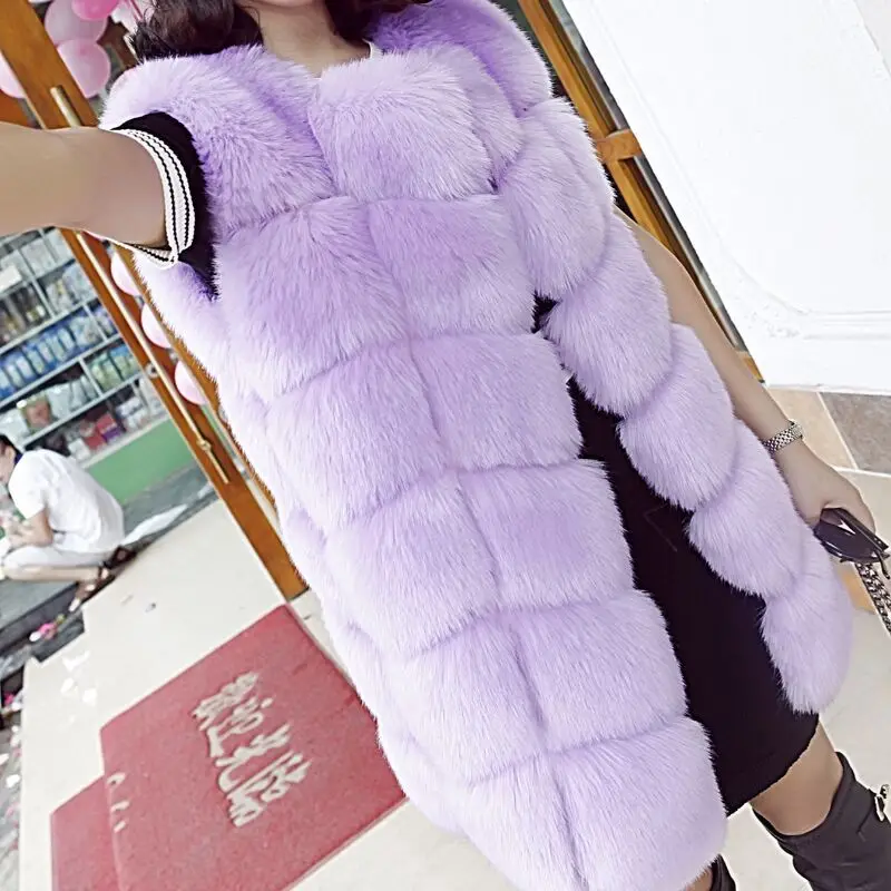 6XL 2018 зимний женский цветной розовый меховой жилет из лисьего меха женские