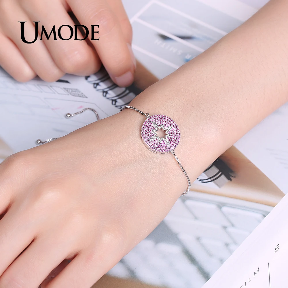 Женский винтажный браслет-цепочка UMODE с подвеской круглой красной австрийской