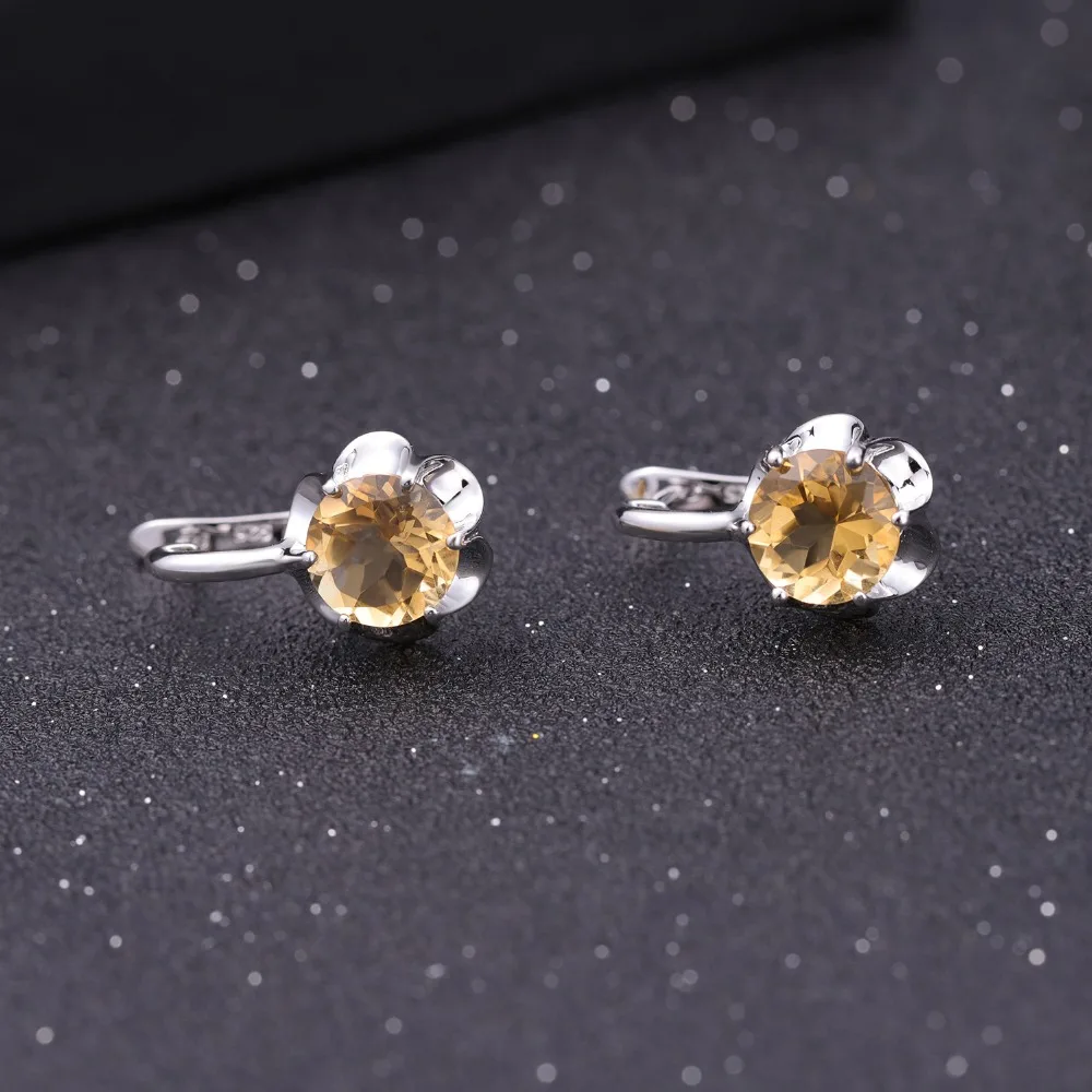 Серьги гвоздики женские из серебра 925 пробы с натуральным цитрином