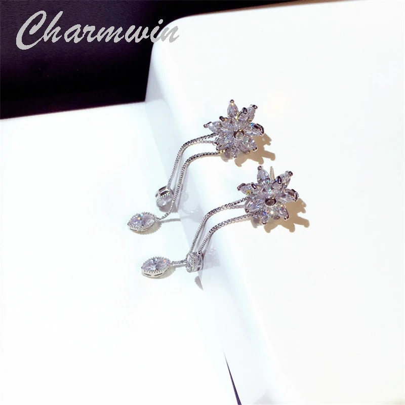 Charmwin новые длинные серьги с кубическим цирконием кисточками женские подвески
