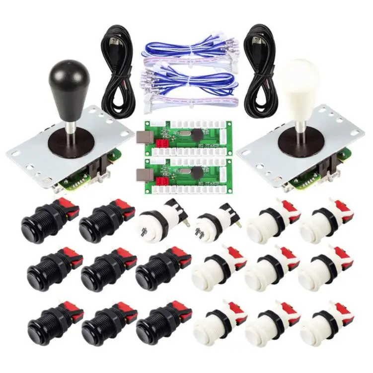White - Black 2 игрока аркадные игры; usb энкодер эллипса Овальный джойстик Hanlde+ американский стиль аркадные кнопки для ПК MAME Raspberry Pi все окна - Цвет: White - Black