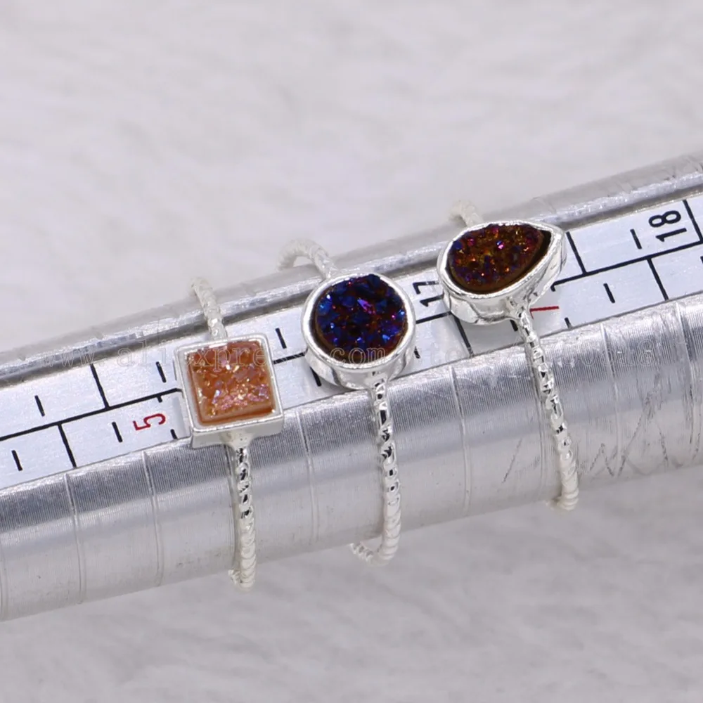 5 шт. модное кольцо с камнем druzy смешанные цвета металлические кольца тонкие