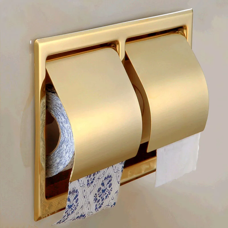 Golden color Настенное крепление Нержавеющая сталь Ванная комната туалет Бумага Держатель хром Золотой Двойные держатели для Туалетная бумага Бумага - Цвет: Golden color