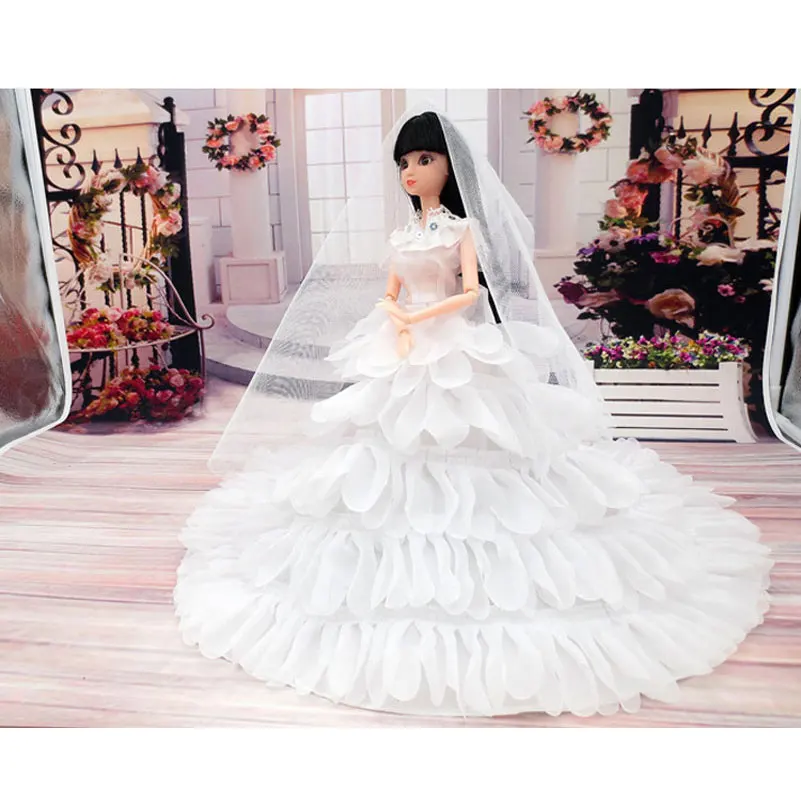 Куклы моды игрушки принцесса вечер свадебное платье одежда носит с вуалью для