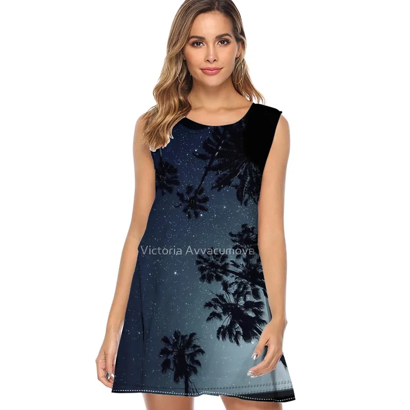 

Vestidos 2019 Women Chiffon Dress Night Blossoms Print Summer Style Women Dress Sleeveless Party Dresses Sundress