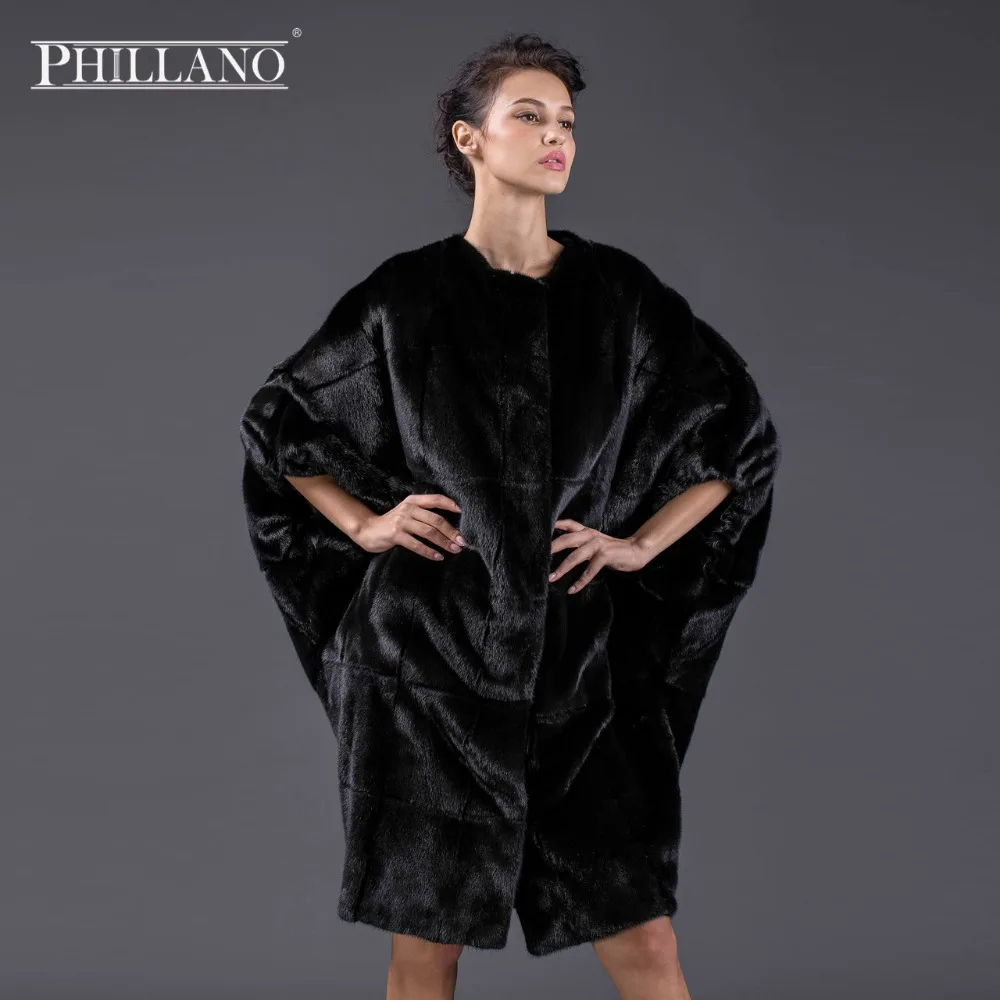 

PHILLANO 2016 Женское Зимнее Пальто, Рукав летучая мышь, С О-образным вырезом, Элегантная Натуральная Норковая Шуба Для Женщины, Меховые Парки,Тёп...