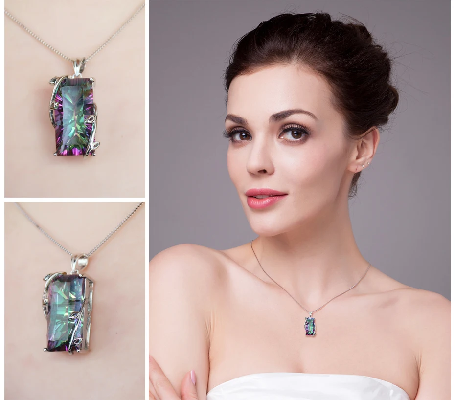 JPalace 16ct Rainbow Mystic Topaz Pendant Necklace 925 Sterling Silver Gemstones Choker Statement Women No Chain | Украшения и